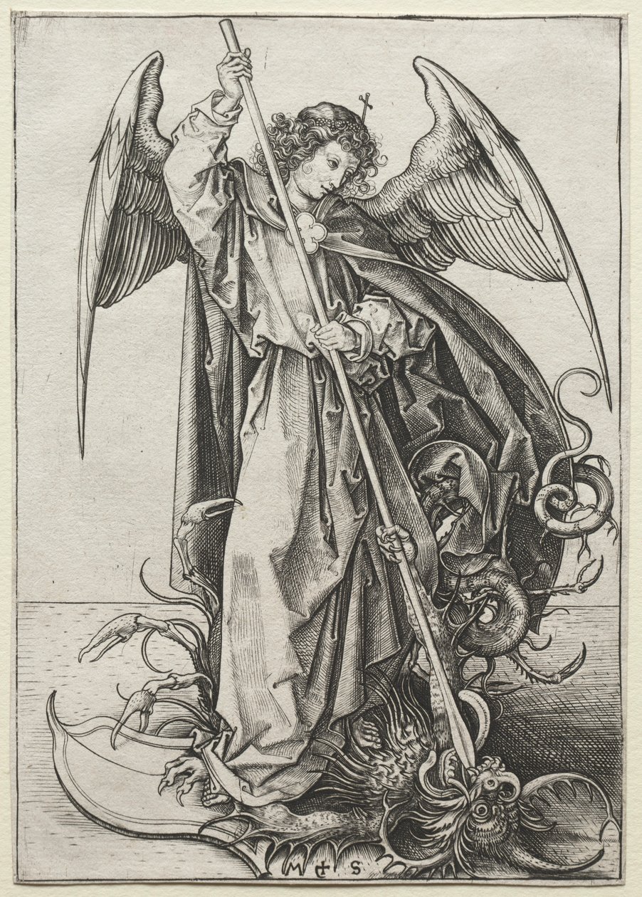 Ærkeenglen Michael gennemborer dragen, ca. 1475. af Martin Schongauer