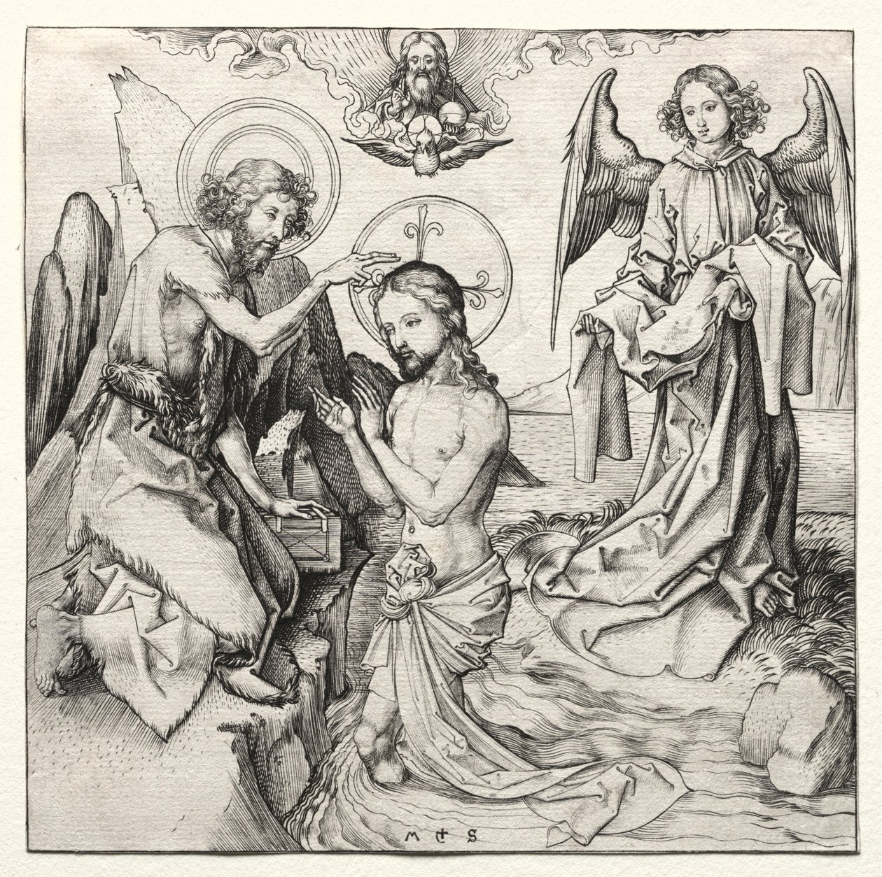 Kristi dåb i Jordan, ca. 1480-90. af Martin Schongauer