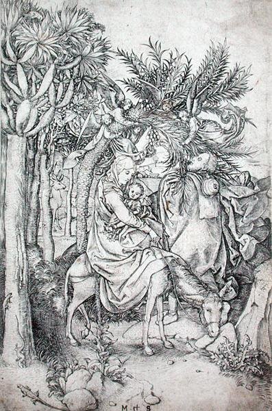 Flugten til Egypten, ca. 1470-80 (gravering) af Martin Schongauer