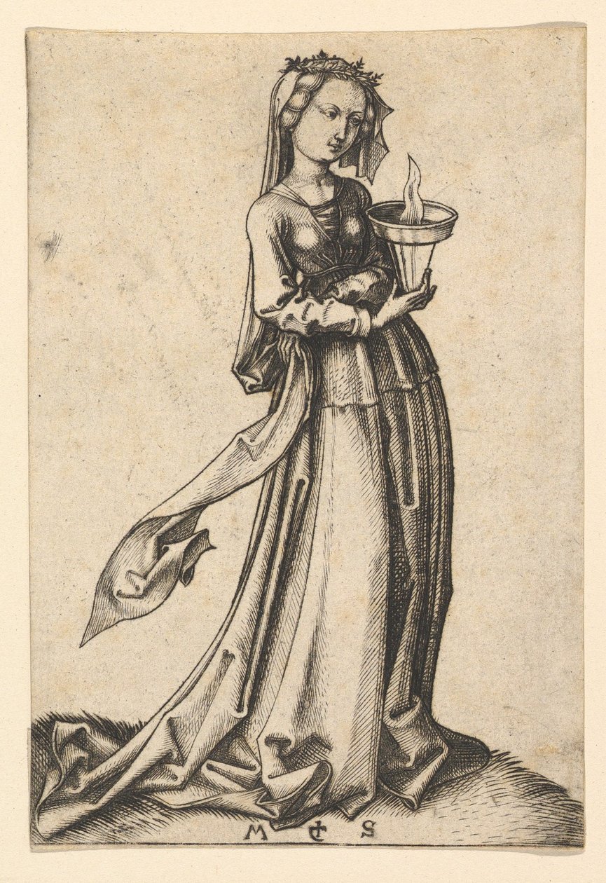 The Fourth Wise Virgin, fra serien The Wise and Foolish Virgins, ca. 1435-1491. af Martin Schongauer