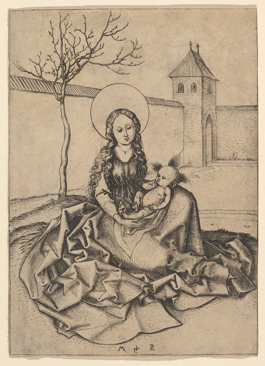 Madonnaen og barnet i gården, ca. 1435-1491. af Martin Schongauer