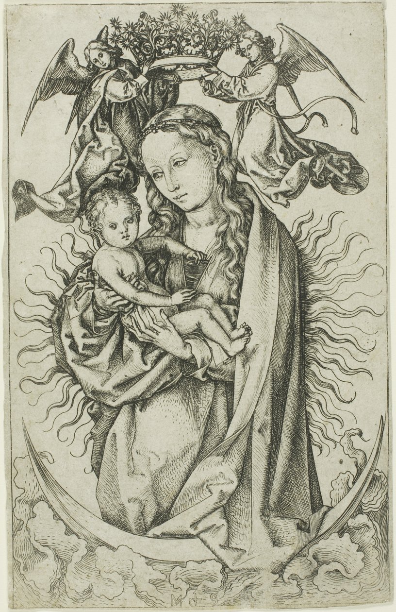 Madonnaen på Halvmånen kronet af to engle af Martin Schongauer
