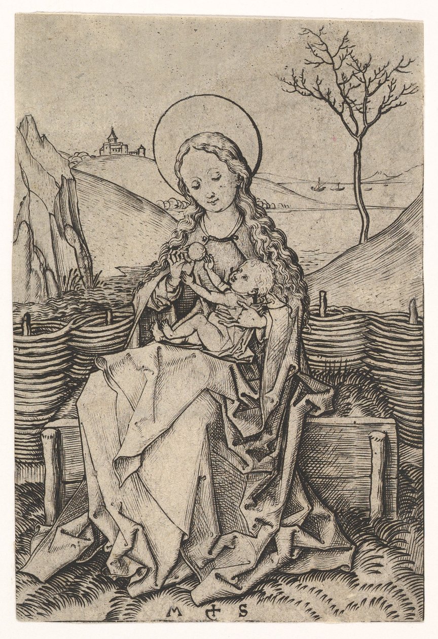 Jomfru og barn på en græsbænk, ca. 1435-1491. af Martin Schongauer