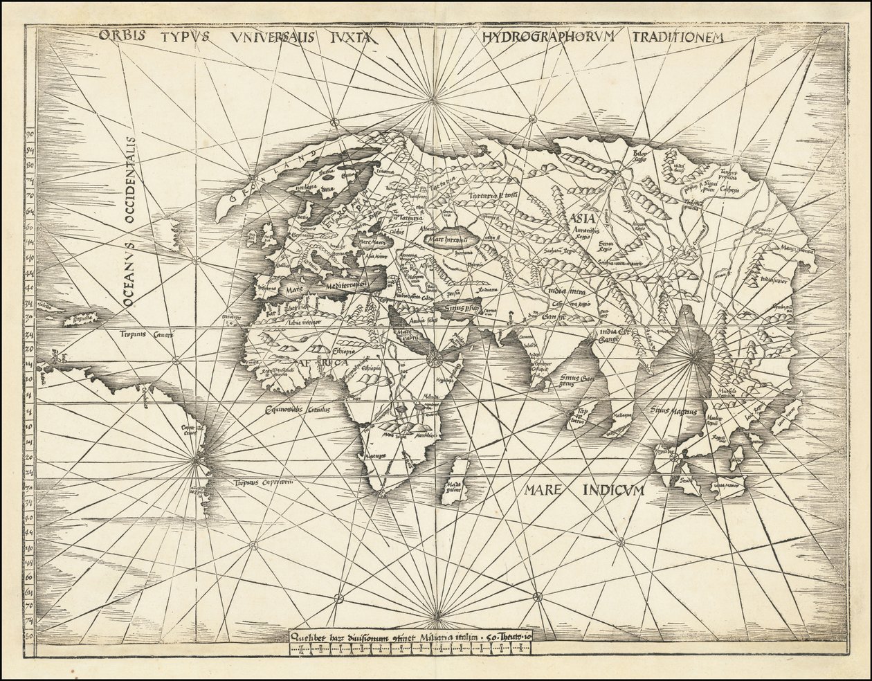 Kort fra 1513 - Orbis Typus Universalis Iuxta Hydrographorum Traditionem af Martin Waldseemuller