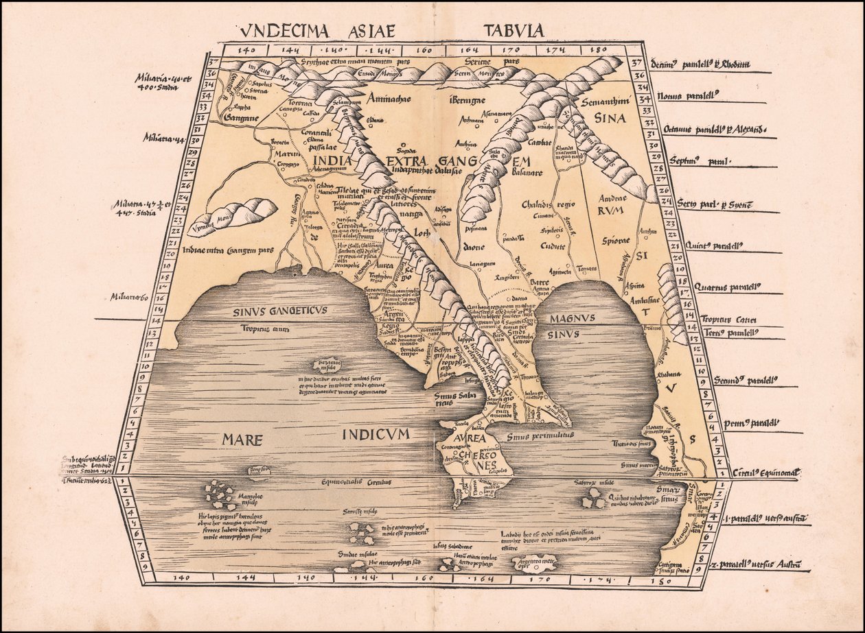 1513 af Sydøstasien, Kina og Indien kort af Martin Waldseemüller af Martin Waldseemuller