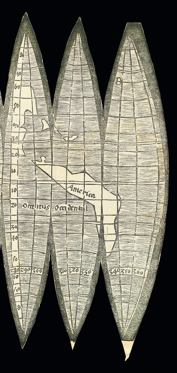 Verdenskort i form af et sæt jordklode-klodser, 1507 af Martin Waldseemuller