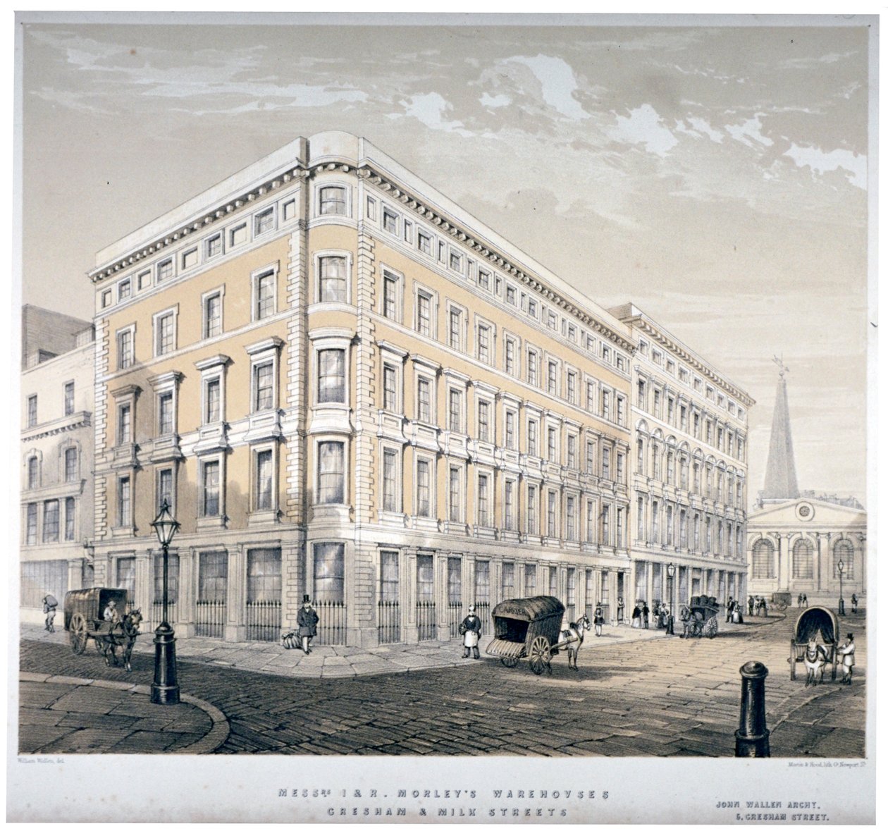 Mrs J&R Morleys varehuse, hjørnet af Milk Street og Gresham Street, London, c1840 af Martin and Hood