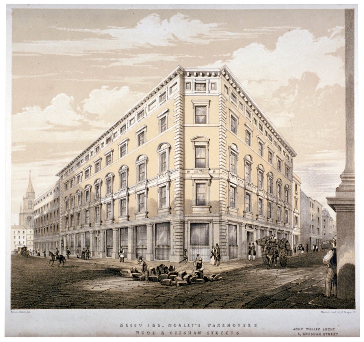 Mrs J&R Morleys varehuse, hjørnet af Wood Street og Gresham Street, London, c1840. af Martin and Hood