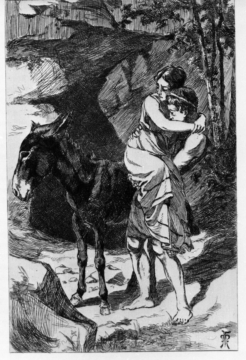 Lucius bliver ved et uheld til et æsel. Metamorfoser (Golden Donkey eller Asinus aureus), roman skrevet af Apulee (Lucius Apuleius) (omkring 125-omkring 180) i det 2. århundrede. Etching Water af Martin Van Maele af Martin van Maele