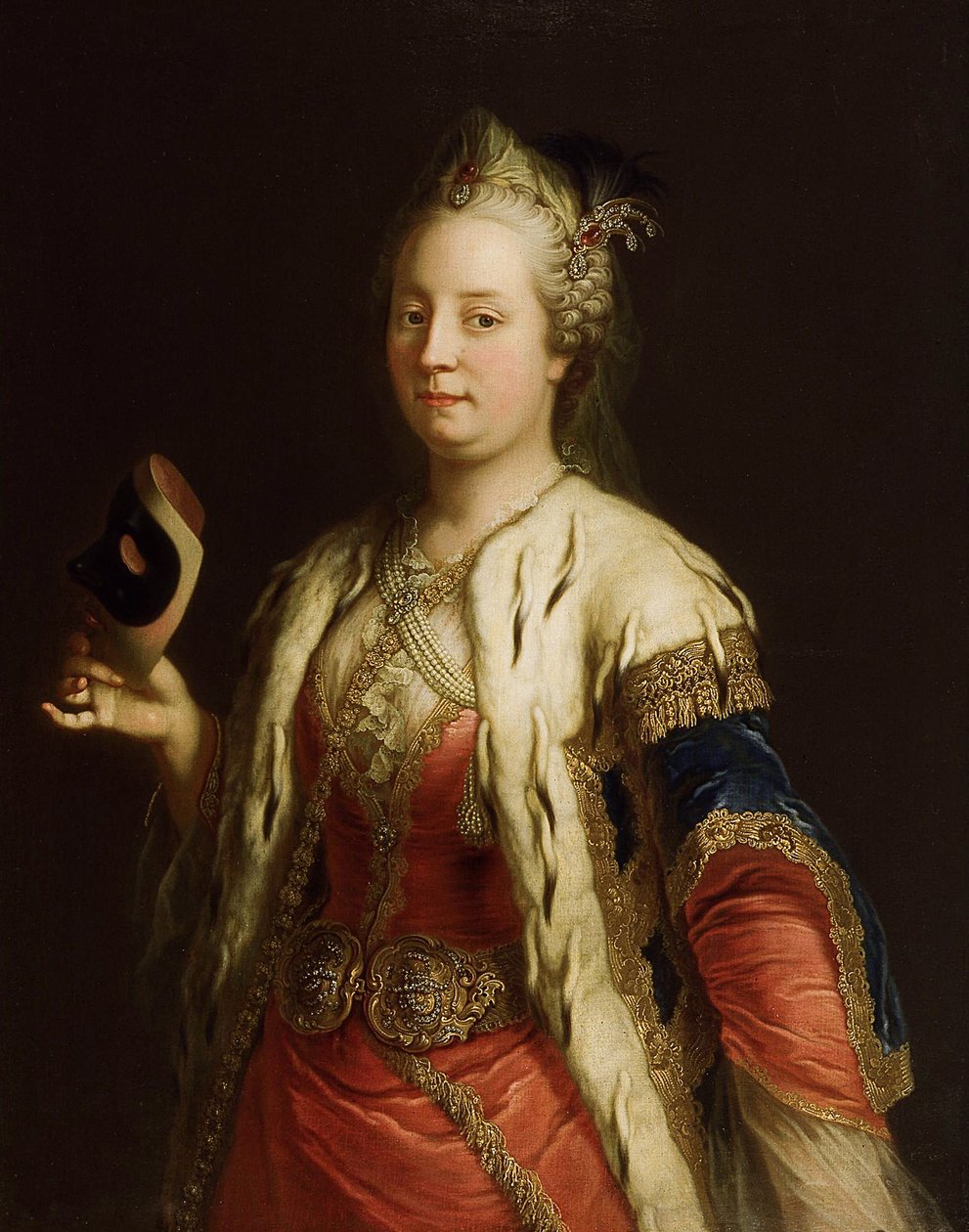 Portræt af kejserinde Maria Theresia af Østrig 1717-1780 med maske à la Turque, før 1750 af Martin van Meytens the Younger
