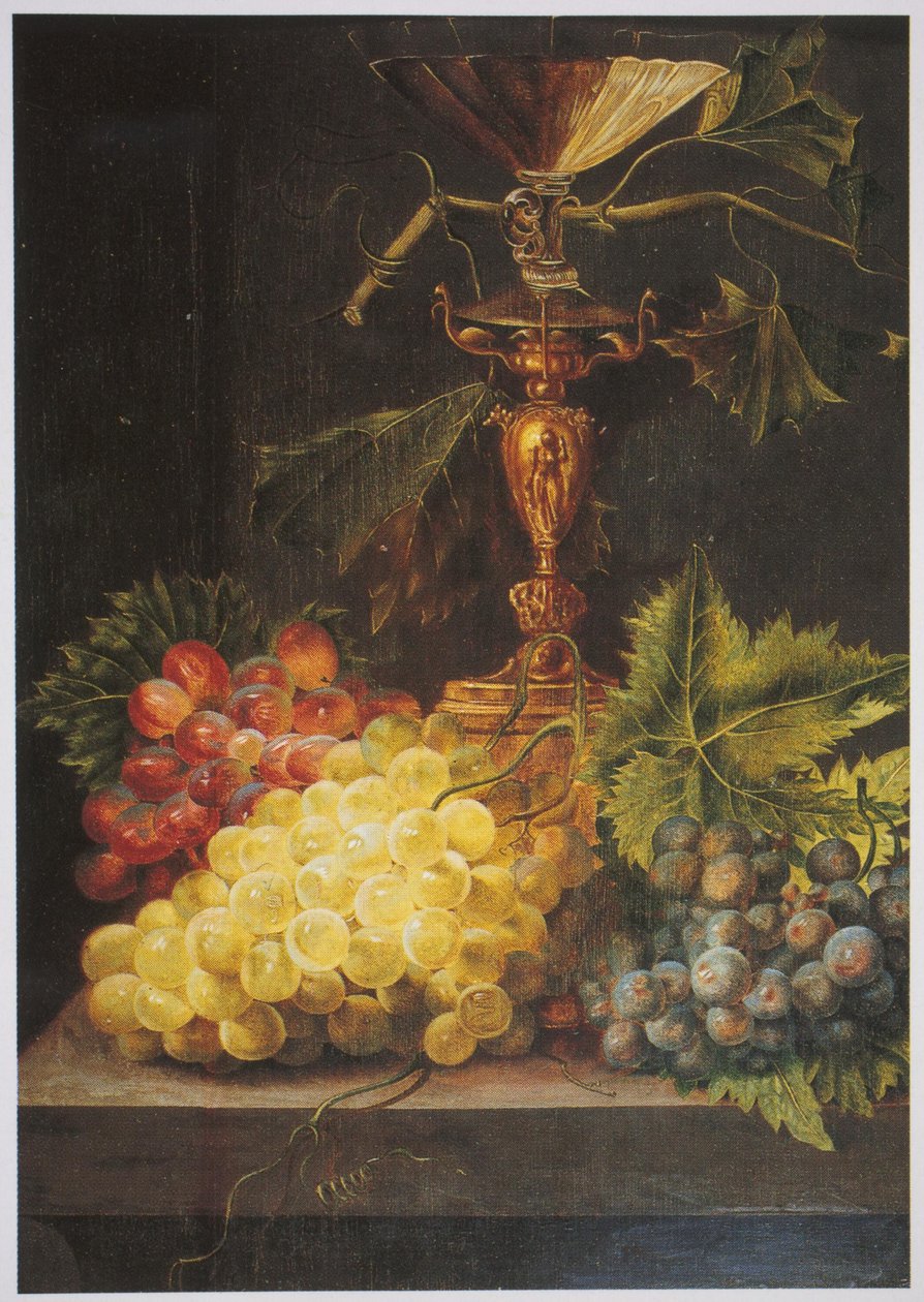 Udklip af et stilleben med bæger og druer af Martina Adriana Maria van Toulon