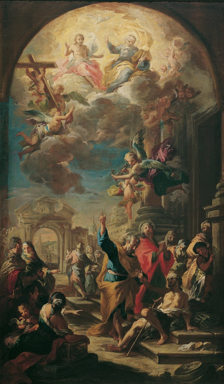 Apostlene Peter og Johannes helbreder en halt mand af Martino Altomonte