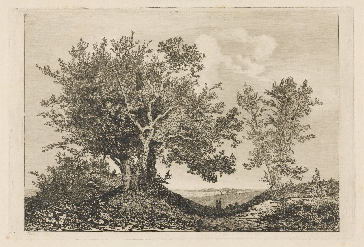 Landevej mellem de to træer af Martinus Antonius Kuytenbrouwer jr.