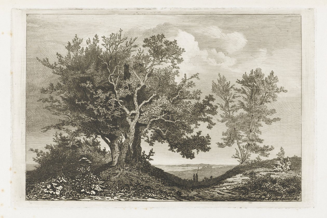 Landevej mellem de to træer af Martinus Antonius Kuytenbrouwer jr.