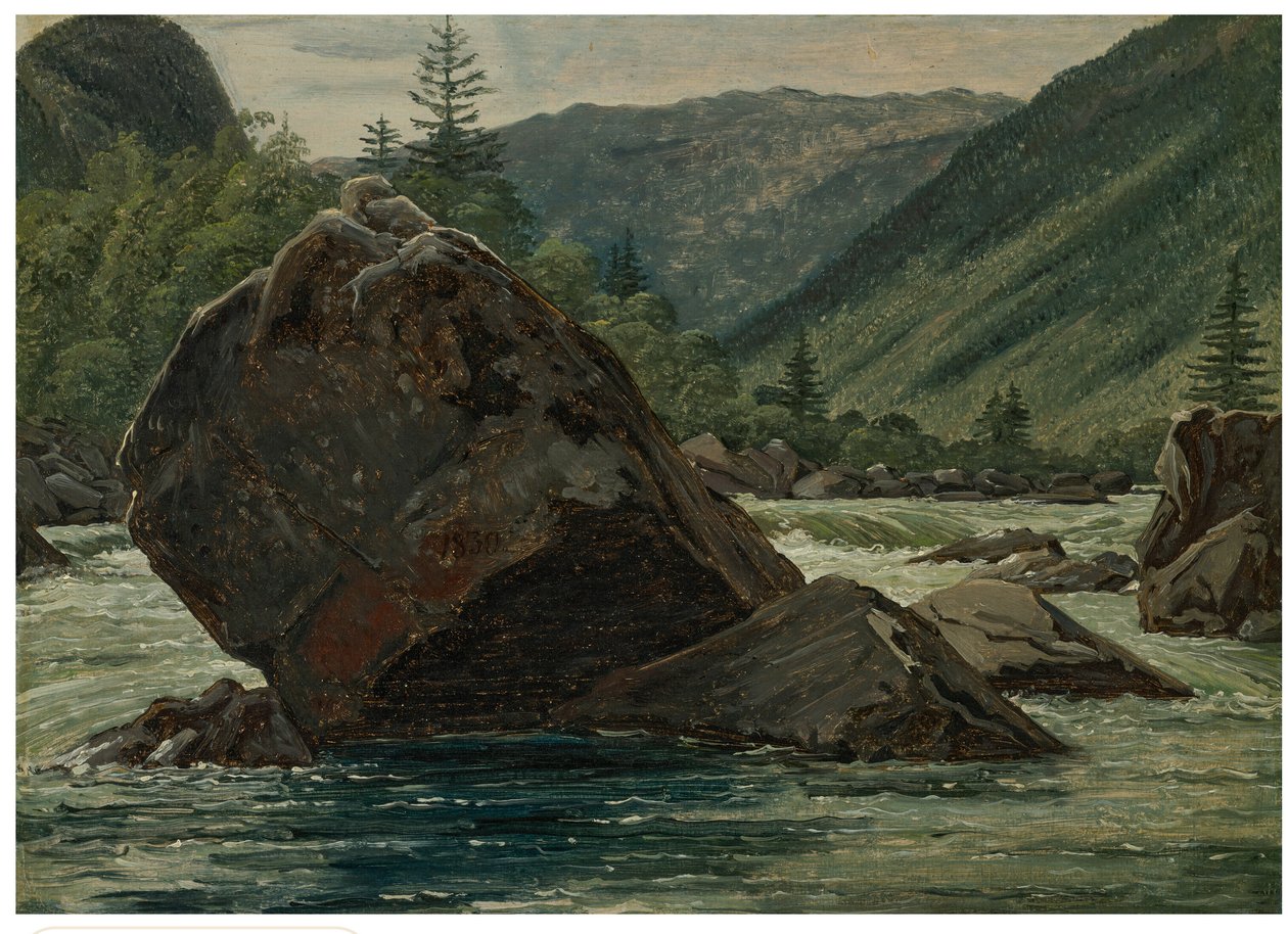A jutting rock in the rapids (Fos med fremragende Klippestykke) af Martinus Rørbye