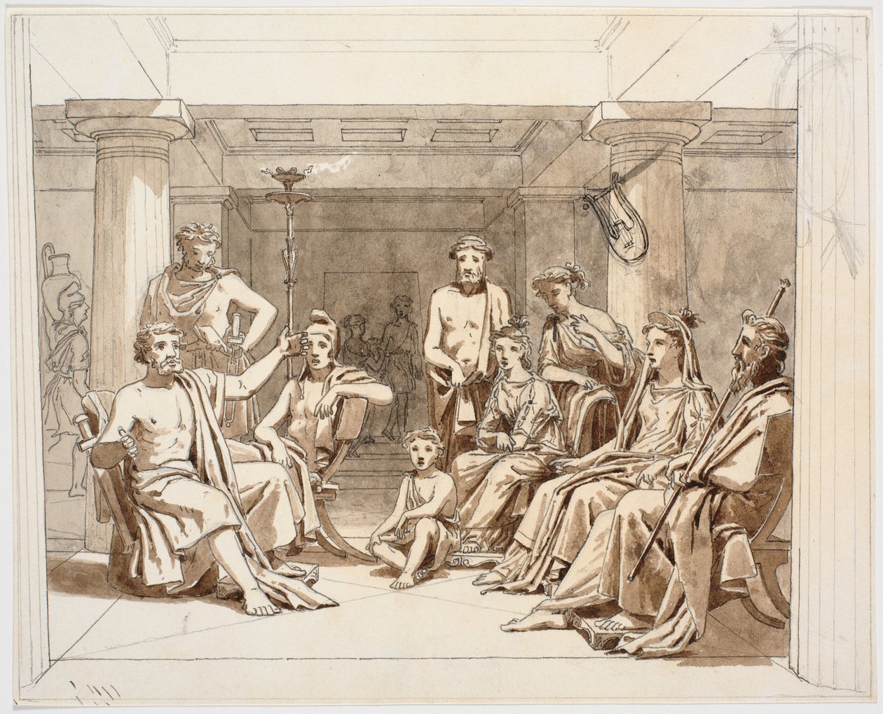 Antik scene, formentlig Odysseus, der beretter om sine hændelser for Faiakerne af Martinus Rørbye