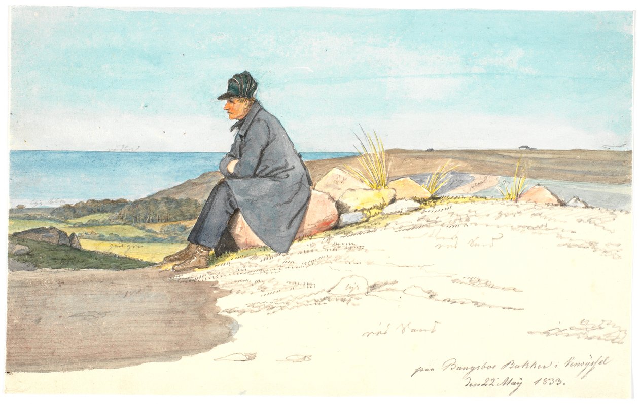 Siddende mand i Bangsbo bakker, Vendsyssel, 22. maj 1833 af Martinus Rørbye