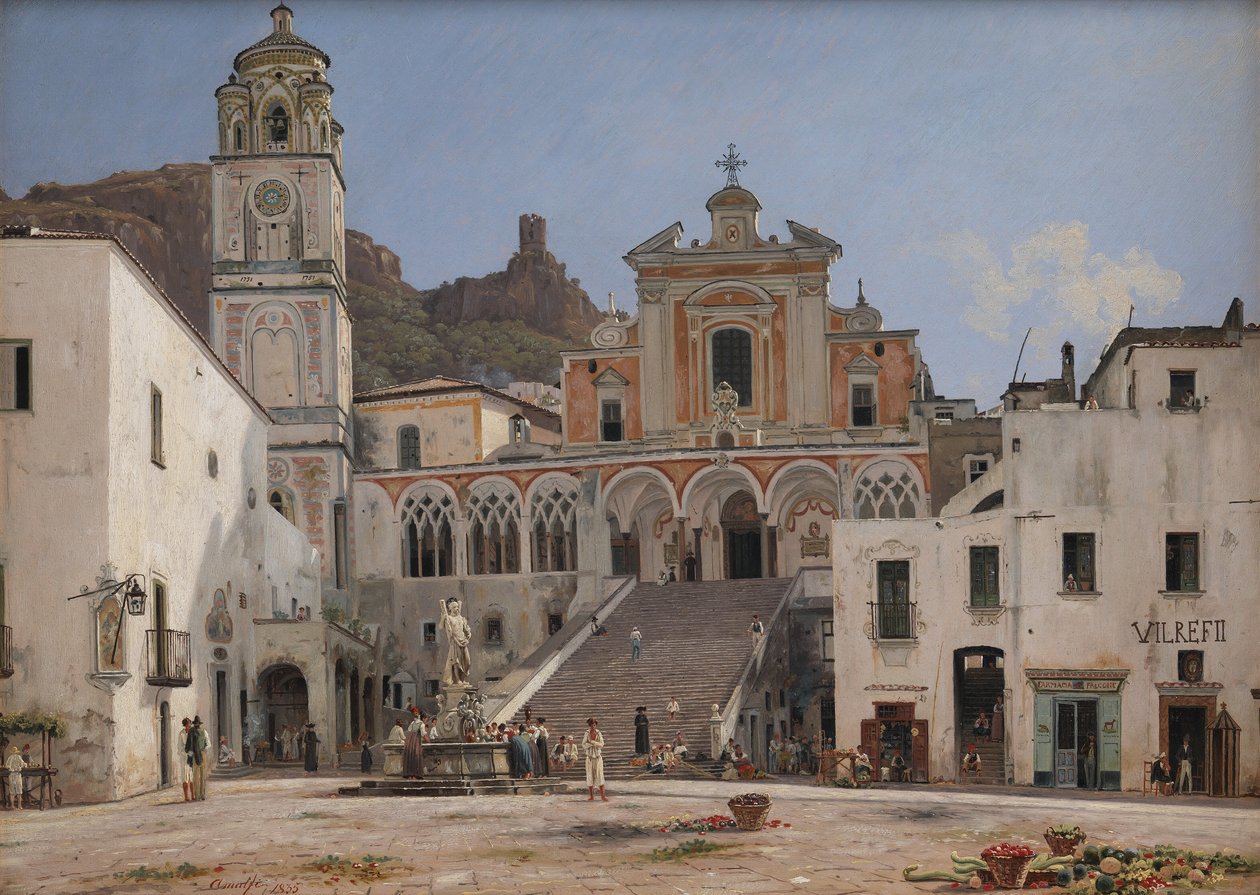 Udsigt over pladsen i Amalfi af Martinus Rørbye