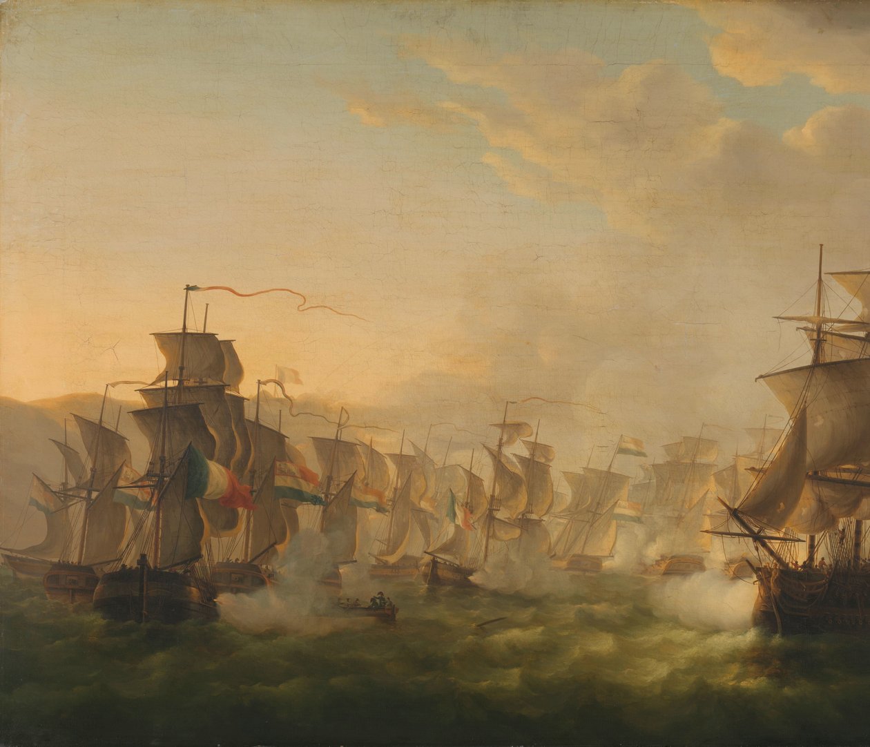 Sammenstød mellem de hollandske og britiske flåder under passagen af den hollandske flotille til Boulogne (1804) af Martinus Schouman (signed by artist)