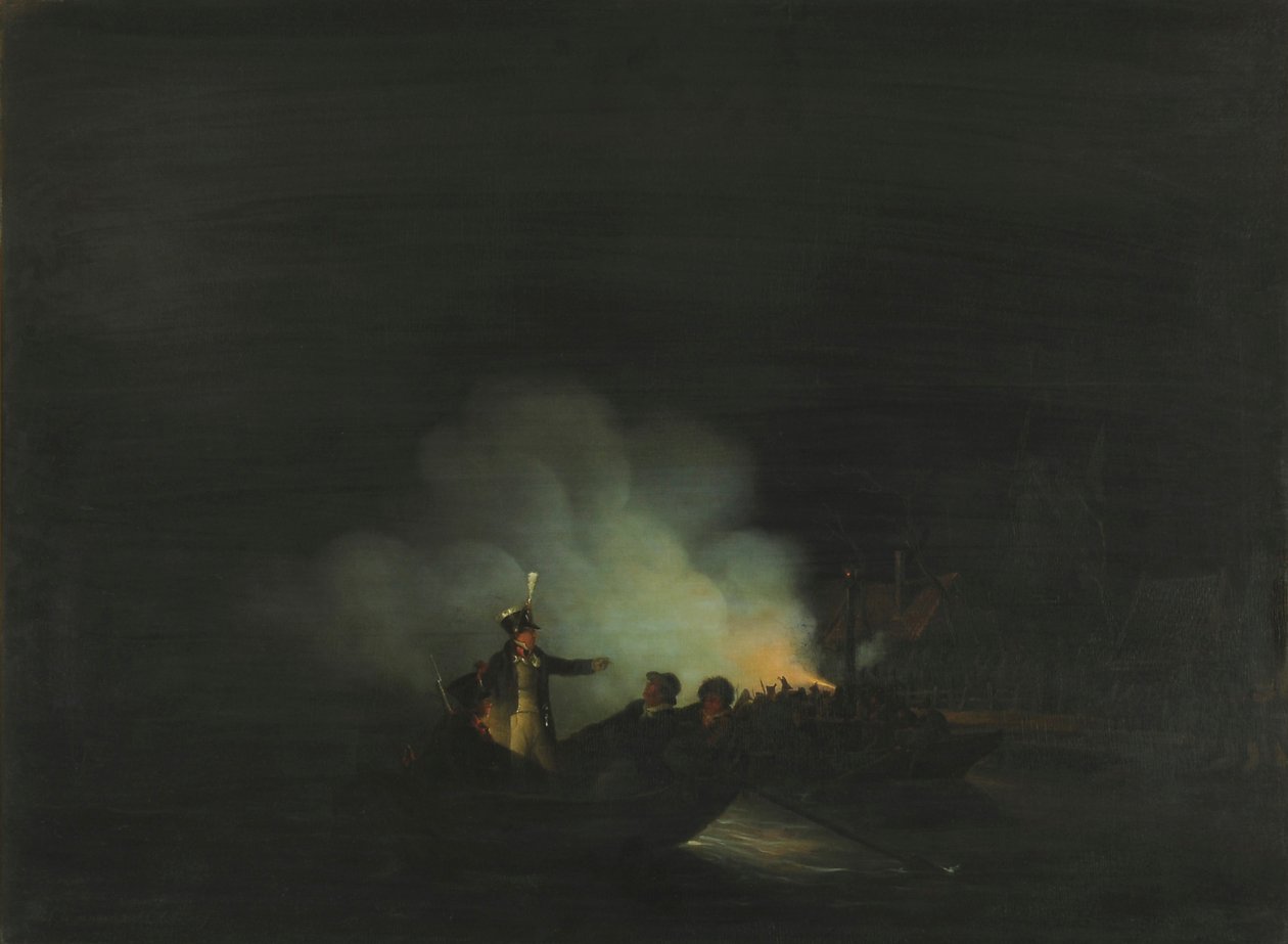 Hollandsk: Matthijs Beelaerts, kommandør for nationalgarden, overfart til Papendrecht natten til den 22. november 1813 af Martinus Schouman