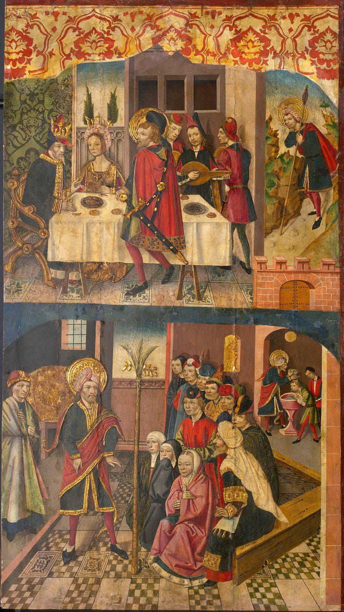 Sankt Christopher tager afsked med kongen, der frygtede Satan, Sankt Christopher og hans omvendte... af Martín de Soria