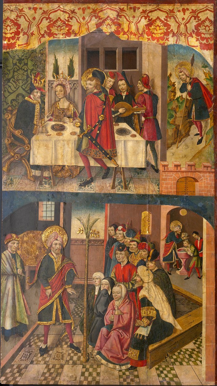 Sankt Christopher tager afsked med kongen, der frygtede Satan; Sankt Christopher og hans konvertitter af Martín de Soria