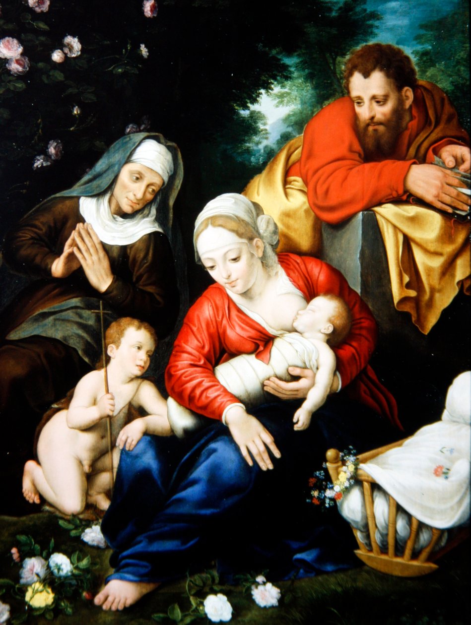 Jomfruen og barnet med St. Joseph, Elizabeth og St. John af Martyn Pepyn