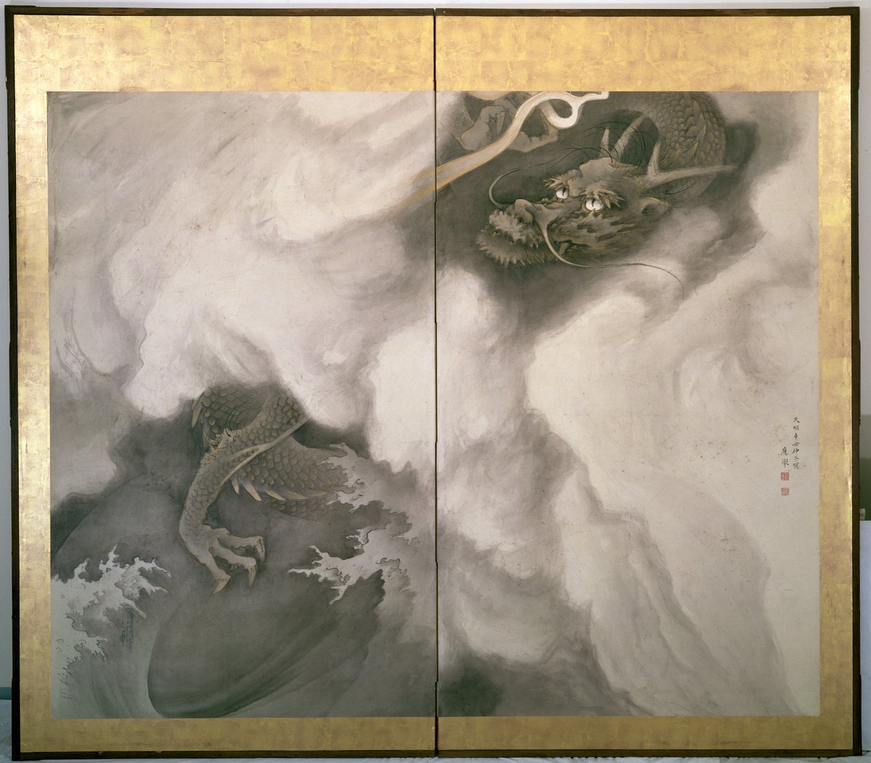 Dragon Screen, japansk, 1781 (blæk og farve på papir) af Maruyama Okyo