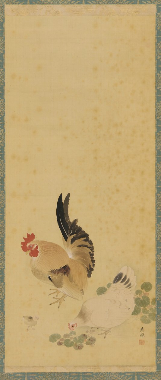 Hane, høne og kylling, Edo-periode, 1700-tallet. af Maruyama Okyo