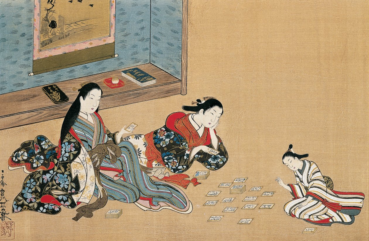 Naiset pelikortit, Maruyama Okyo (1733-1765), silkkimaalaus ukiyo-e-tyyliin, Japani af Maruyama Okyo