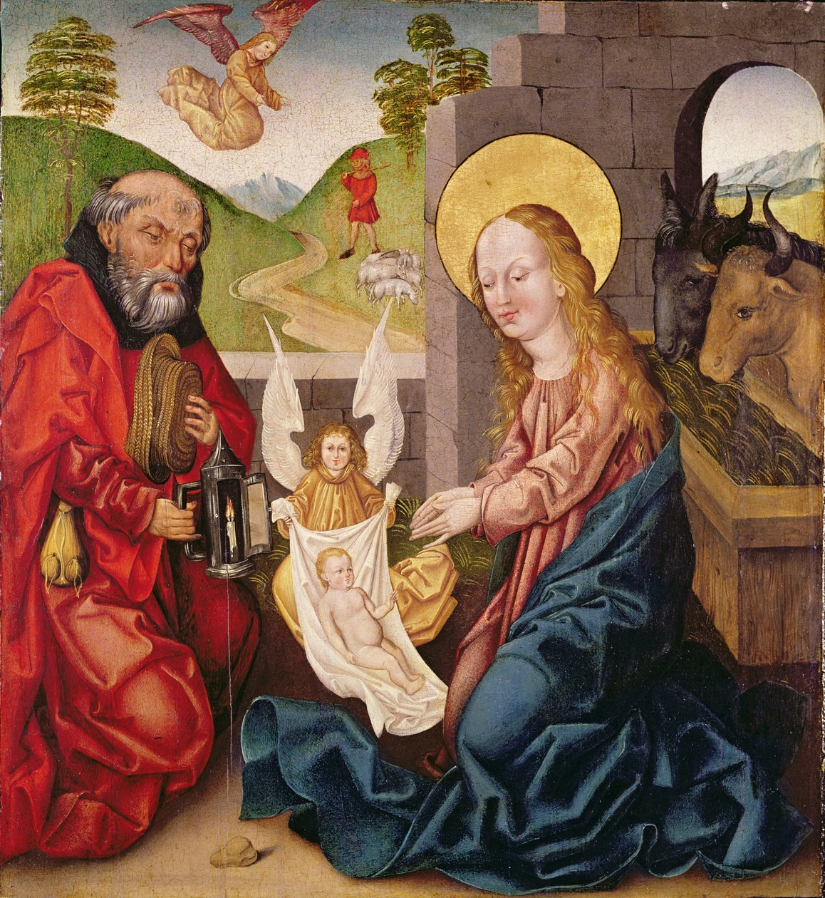 Tilbedelse af barnet (tempera på panel) af Marx Doiger