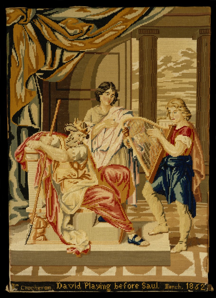 David Playing Before Saul, 1852 (linned og uld) af Mary Ann 1812 1888 Crocheron