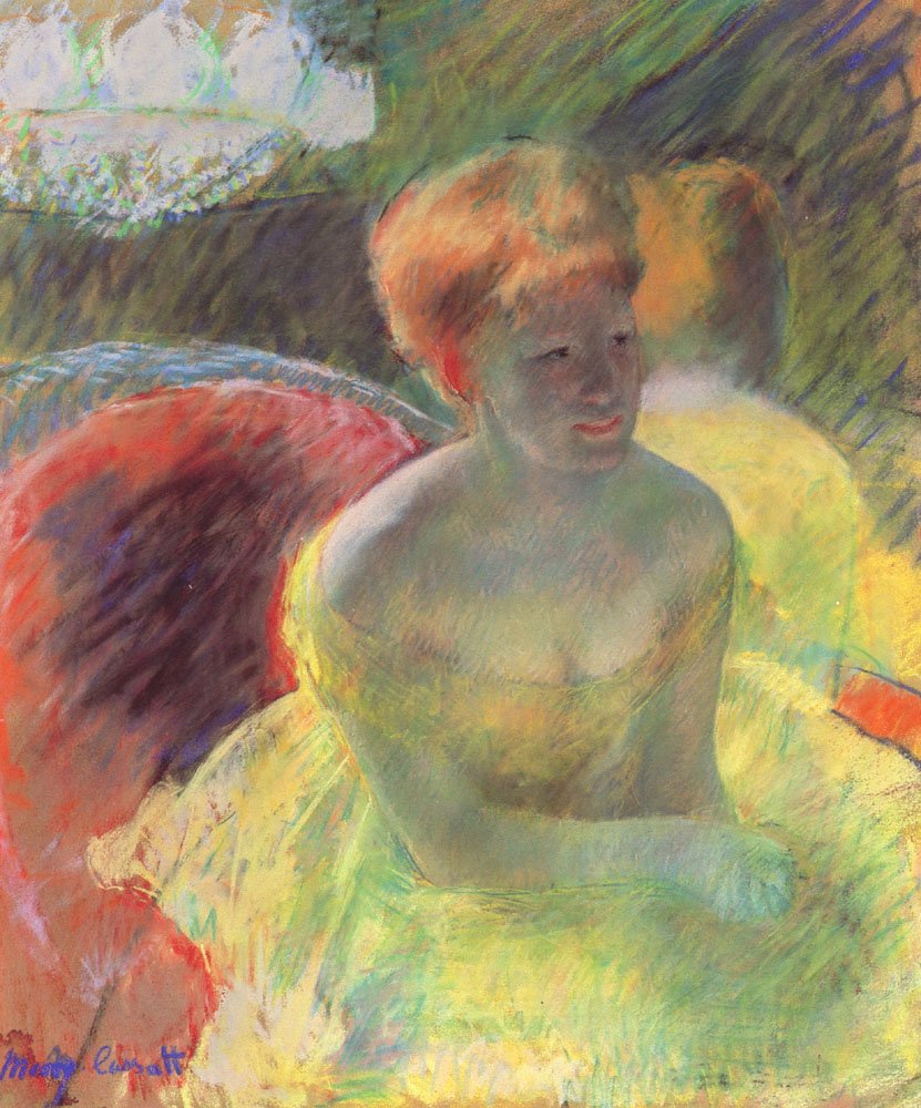 Lydia læner sig på sine arme i en teaterkasse af Mary Cassatt