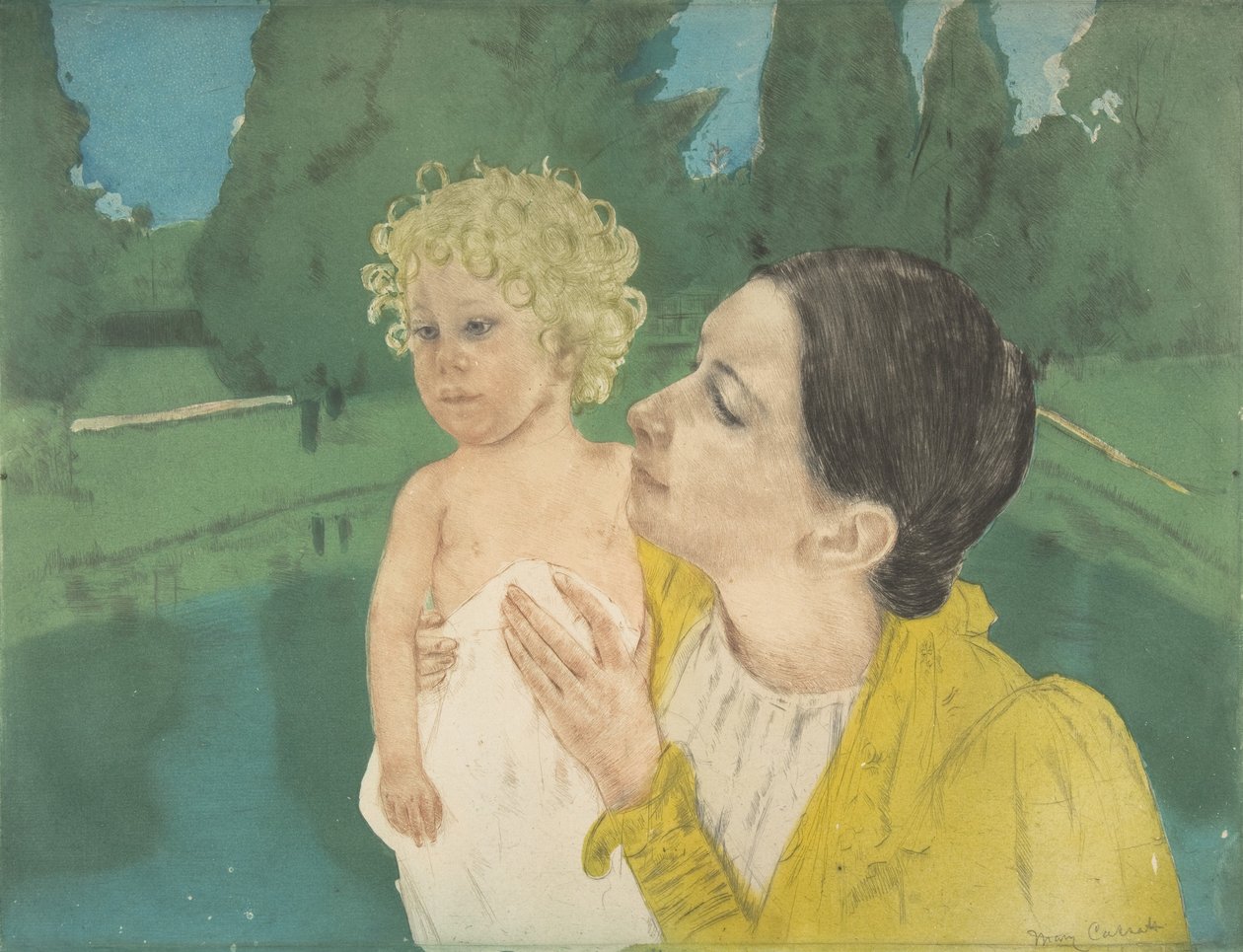 By the Pond, ca. 1896 (tørpunkt og akvatintetryk) af Mary Cassatt