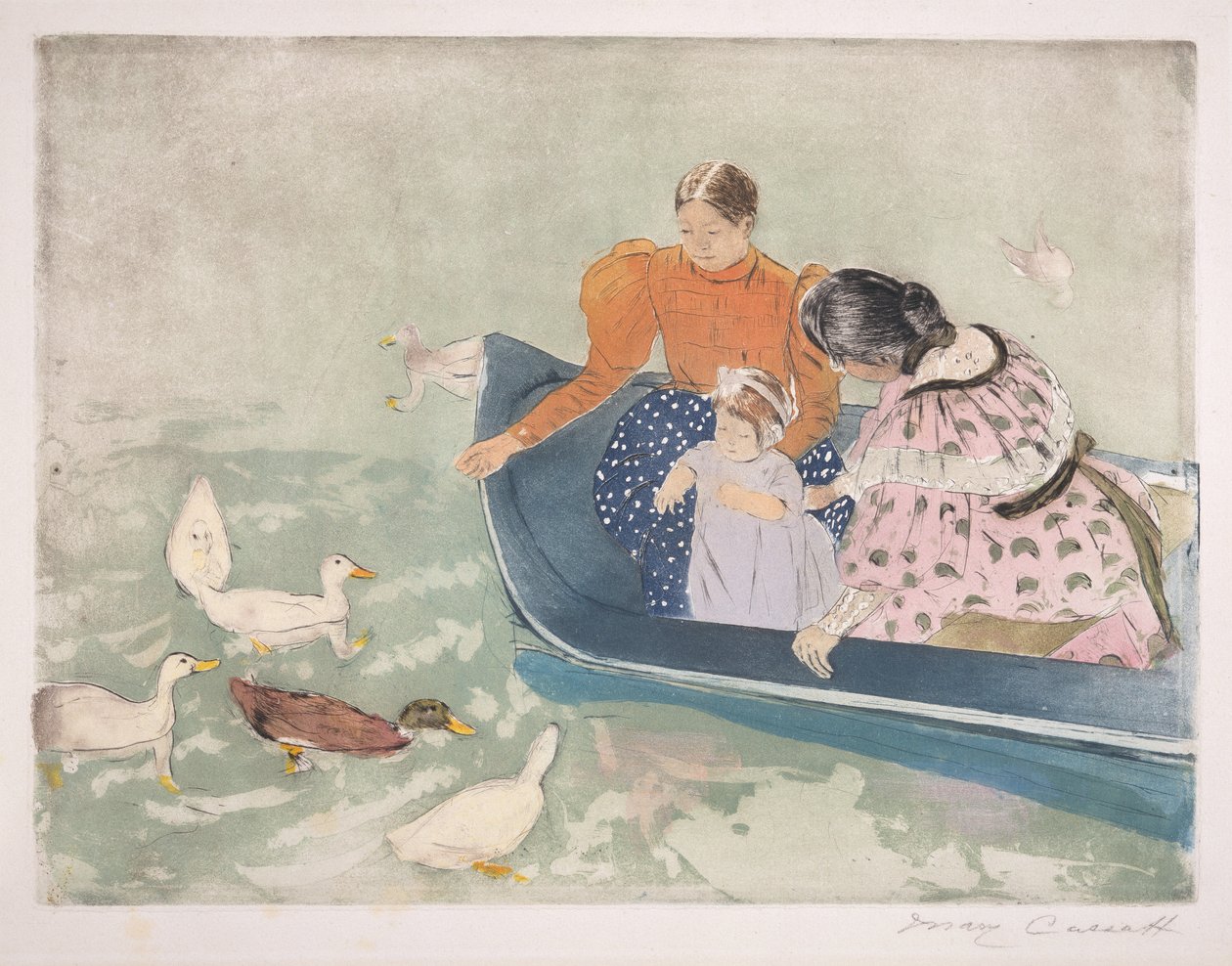 Feeding the Ducks, 1895 (drypoint und aquatint på papir) af Mary Cassatt