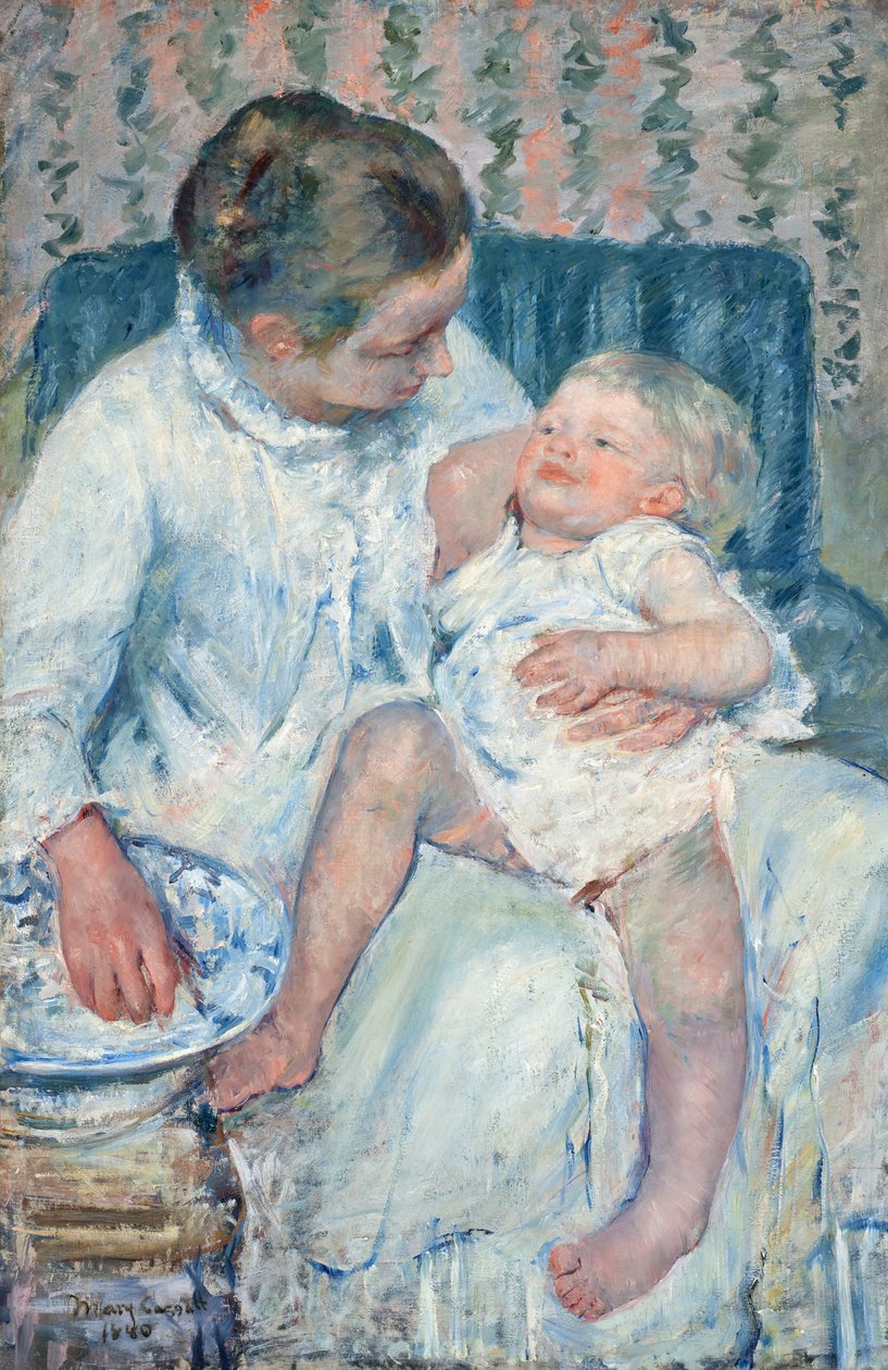 Mor er ved at vaske sit søvnige barn af Mary Cassatt