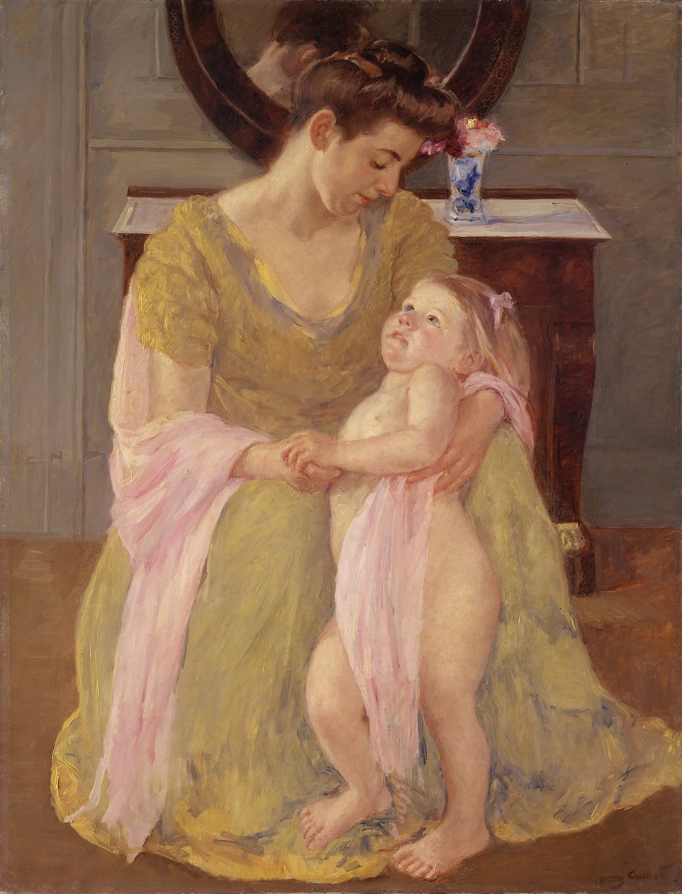 Mor og barn med et rosentørklæde, ca. 1908 af Mary Cassatt