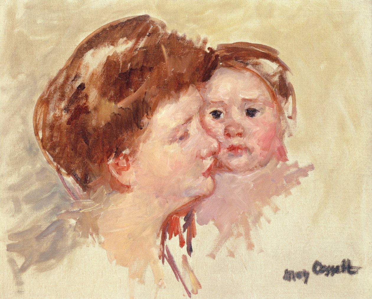 Mor i profil med baby kind til kind (nr. 2), ca. 1909 af Mary Cassatt