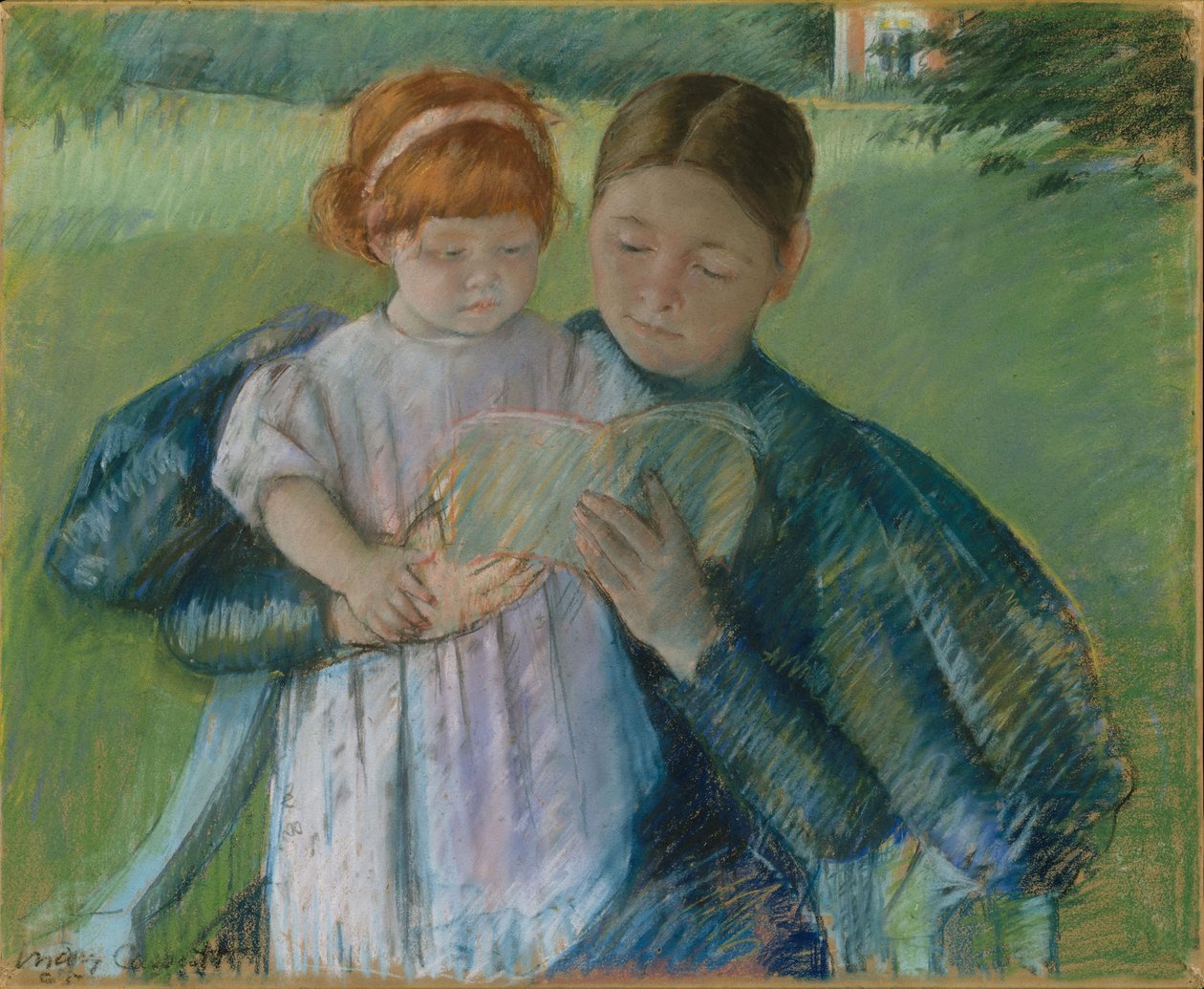 Sygeplejerske læser for en lille pige, 1895 af Mary Cassatt