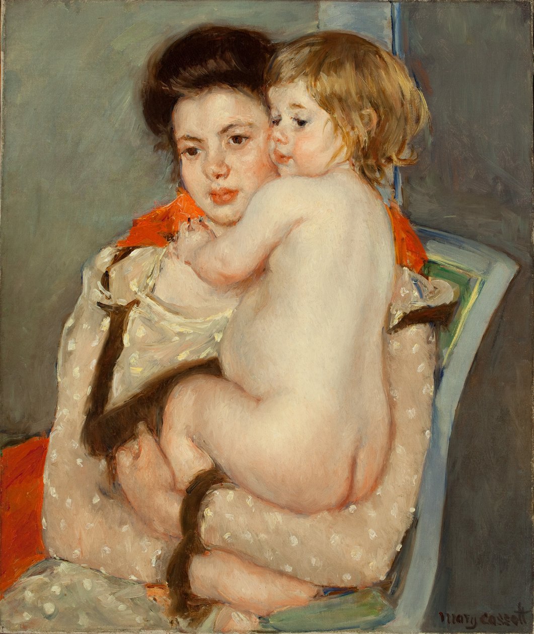 Reine Lefebvre holder en nøgen baby, 1902 af Mary Cassatt