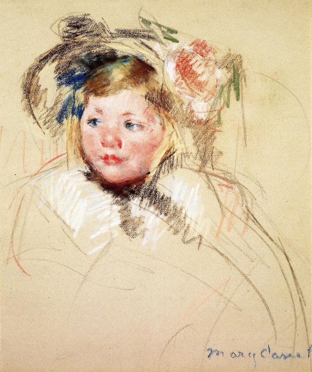 Sarah Looking Left, 1901 (pastel på papir) af Mary Cassatt