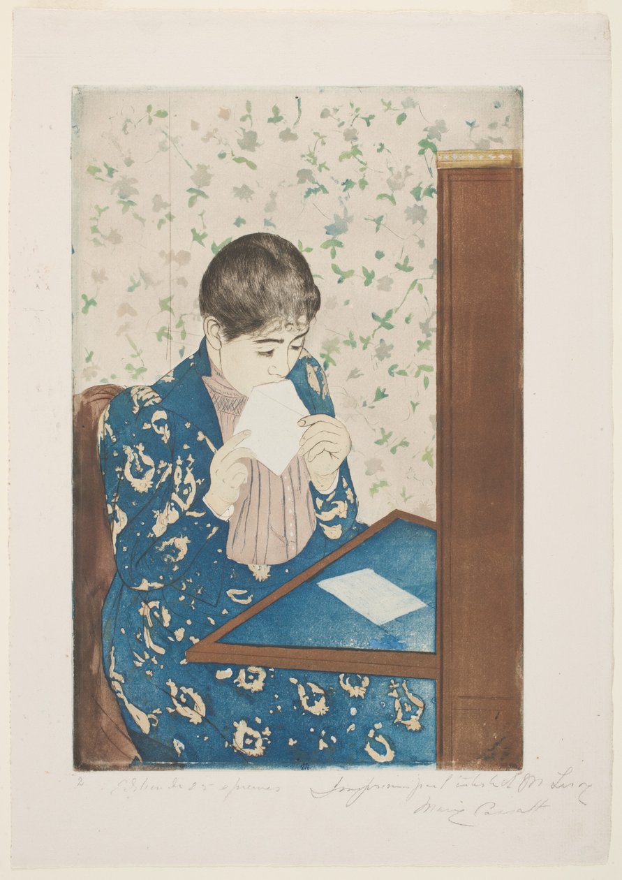 Brevet, 1890-91 (tørpunkt og akvatint på papir) af Mary Cassatt