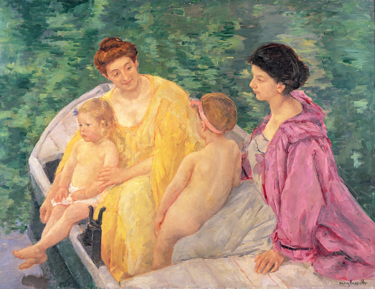 Svømmen eller to mødre og deres børn på en båd, 1910 af Mary Cassatt