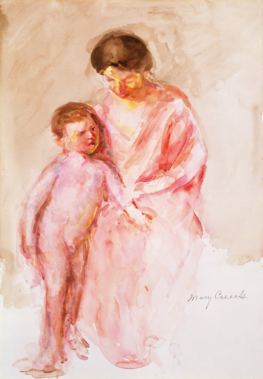 Kvinde med en nøgen dreng ved sin side (wc på papir) af Mary Cassatt