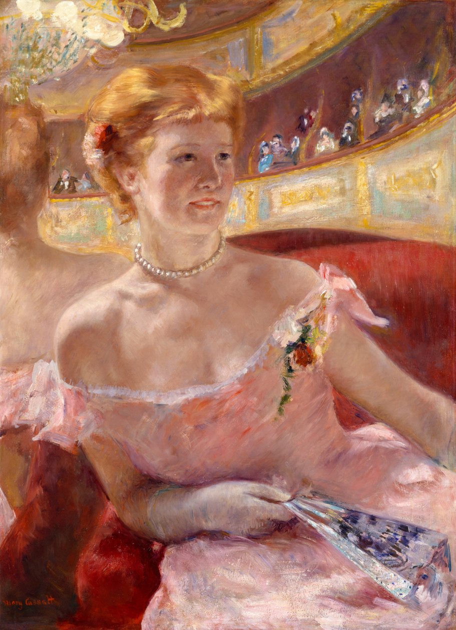 Kvinde med en perlehalskæde i en loge af Mary Cassatt
