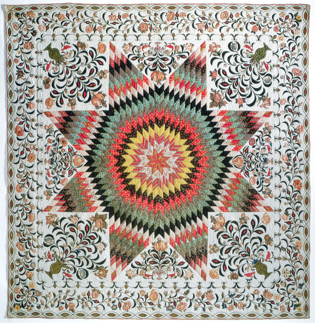 Rising Sun eller Star of Bethlehem applikatdyne fra New York, ca. 1830-50 (bomuld) af Mary Totten