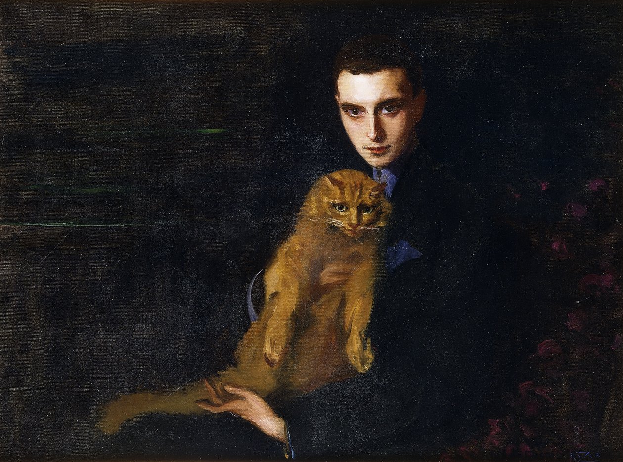 Portræt af Erte med Misha, ca. 1915 (olie på lærred) af Mary Eristoff Kazak