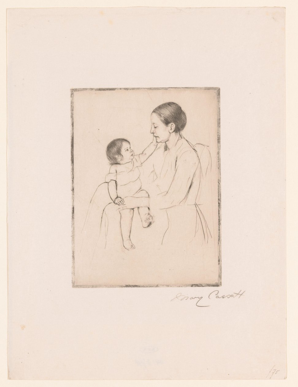 Kærligheden Kærtegnene Mor og barn af Mary Cassatt (signed by artist)