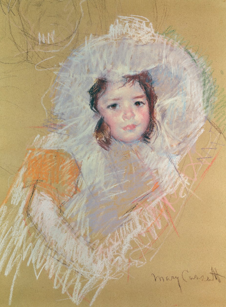 Buste af en ung pige eller Margot Lux med en stor hat (pastel på papir) af Mary Cassatt