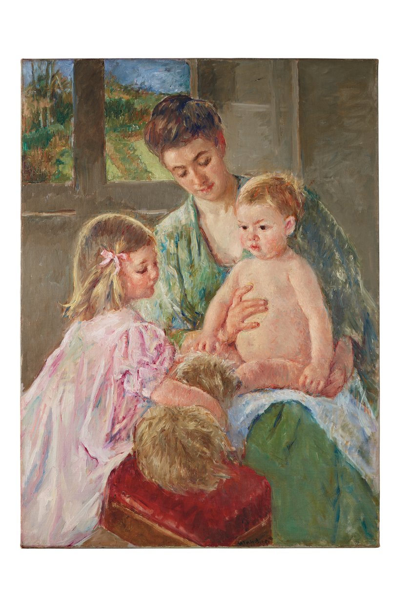 Børn leger med en hund, 1907 af Mary Cassatt